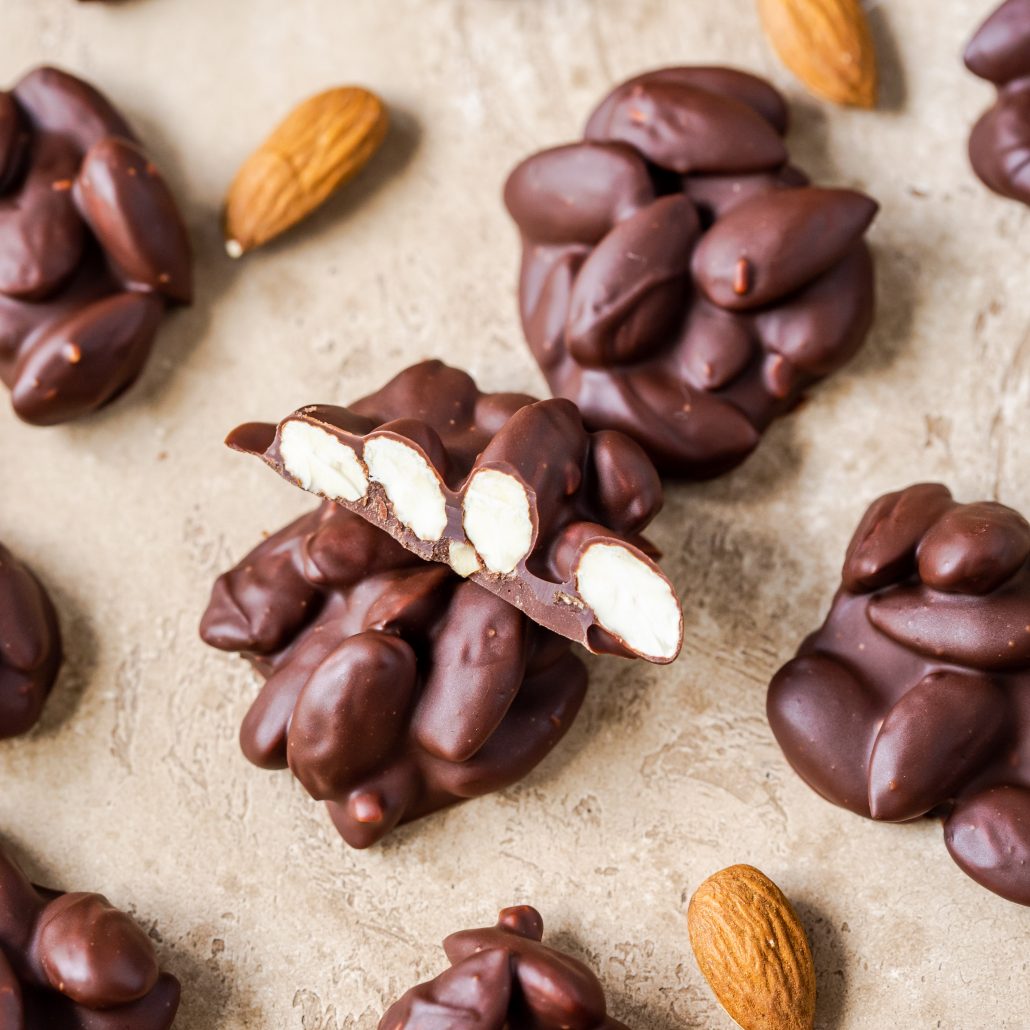 Almond Chocolate Clusters! Sweet little chocolate treats requiring only 3-ingredients!