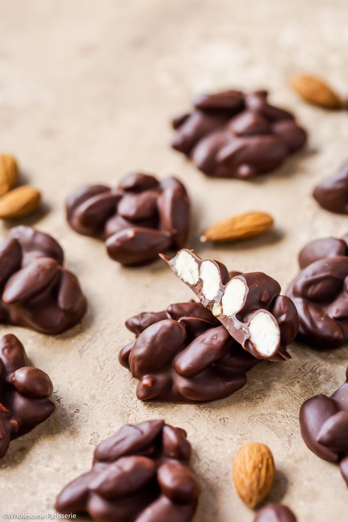 Almond Chocolate Clusters! Sweet little chocolate treats requiring only 3-ingredients! 