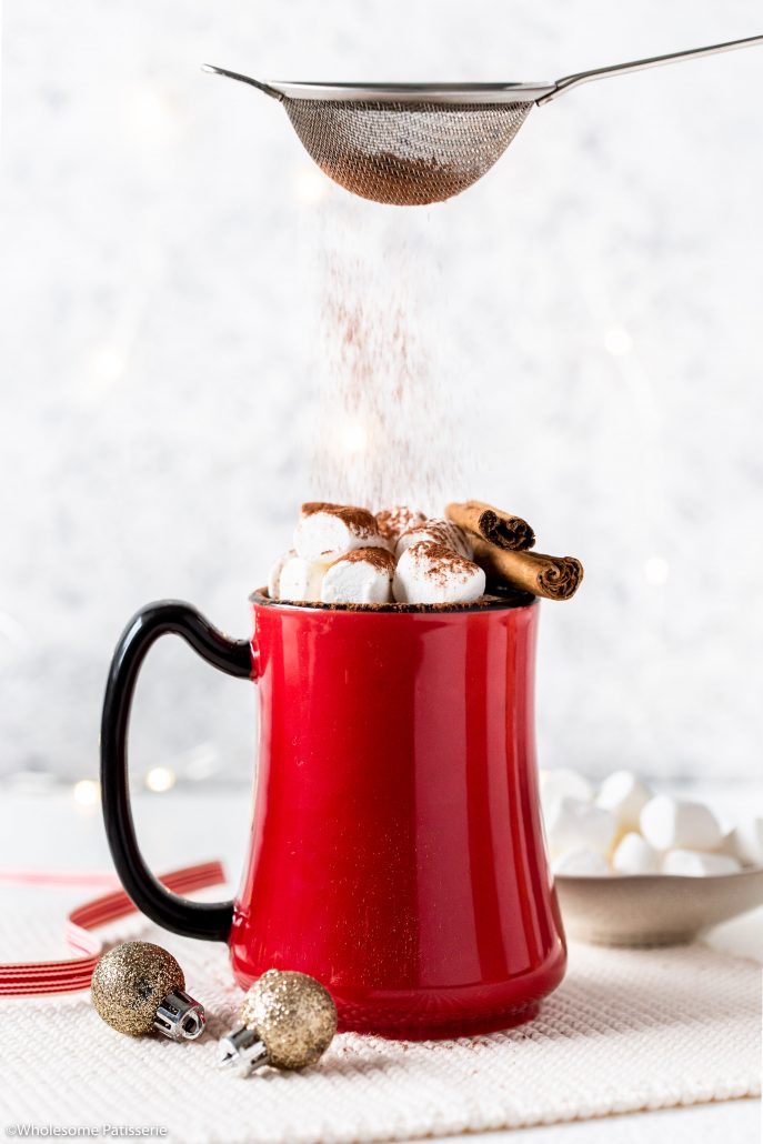 Peppermint & Cinnamon Hot Cocoa! Infused with peppermint essential oil and ground cinnamon! Serve with mini marshmallows and cocoa powder. For you adults, turn this into a nightcap by simply adding rum! 