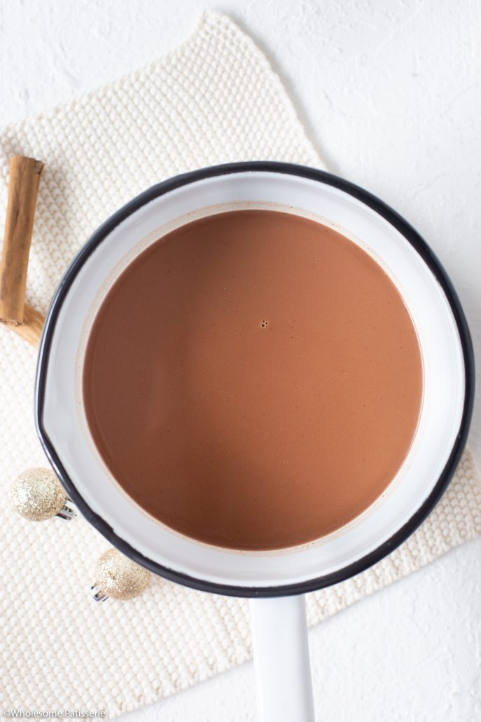 Peppermint & Cinnamon Hot Cocoa! Infused with peppermint essential oil and ground cinnamon! Serve with mini marshmallows and cocoa powder. For you adults, turn this into a nightcap by simply adding rum!