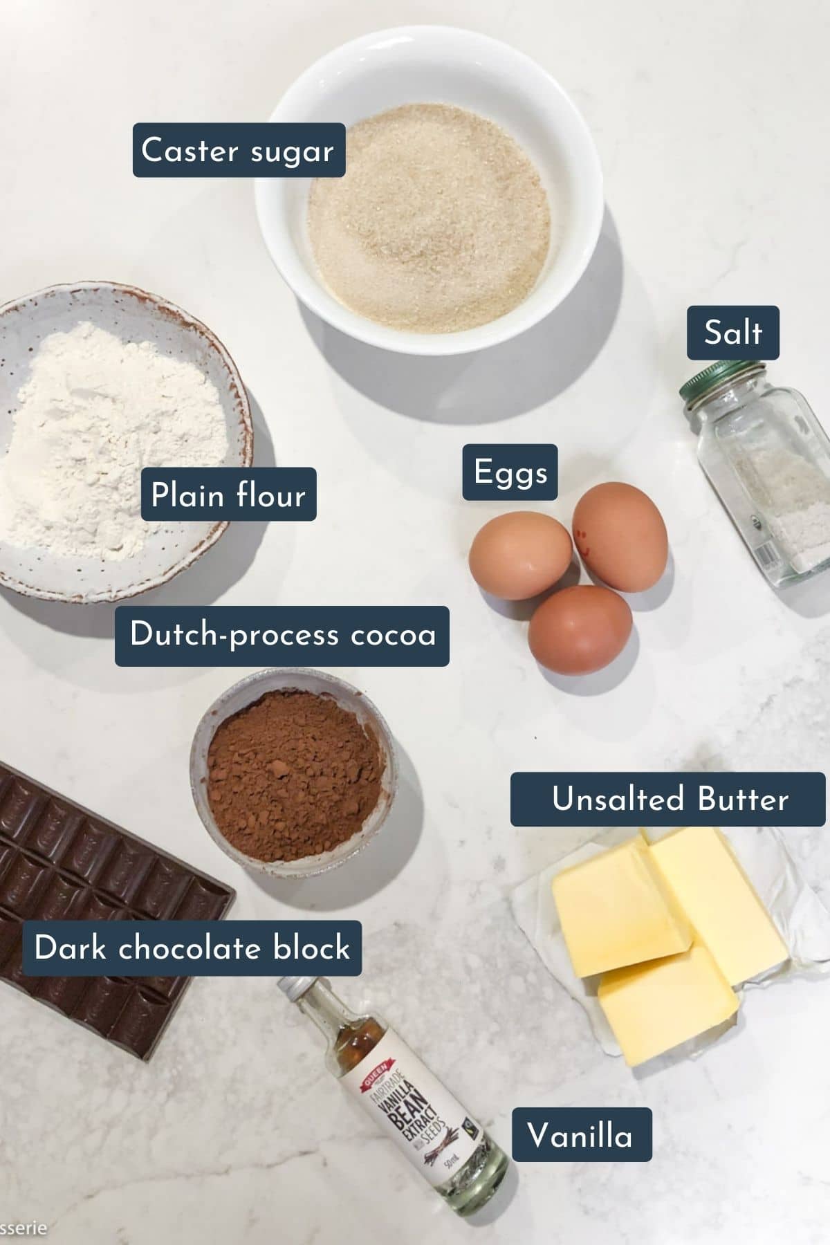 Ingredients to make crinkle top brownies