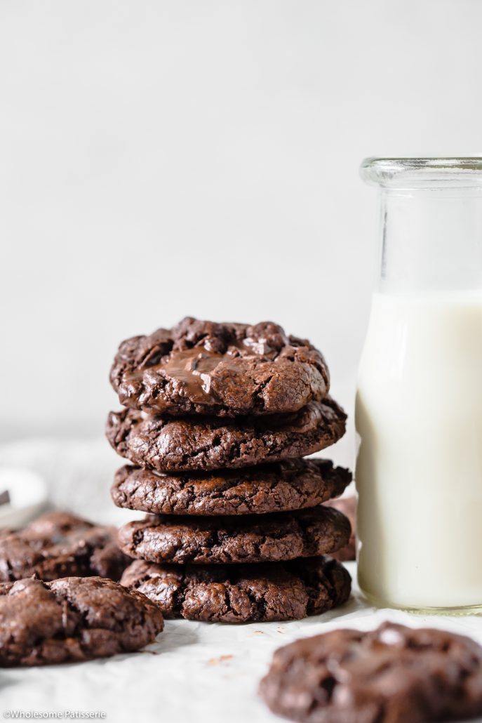 Bakery Style Chocolate Chip Cookies! Salivate over these glorious homemade chocolate cookies that look and taste like you got them straight from the corner bakery! Created with 9-ingredients with rich dutch-process cocoa and dark chocolate chips, this cookie recipe is one to keep!

