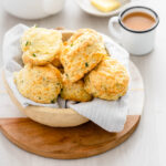 Cheese and chive scones in serving bowl