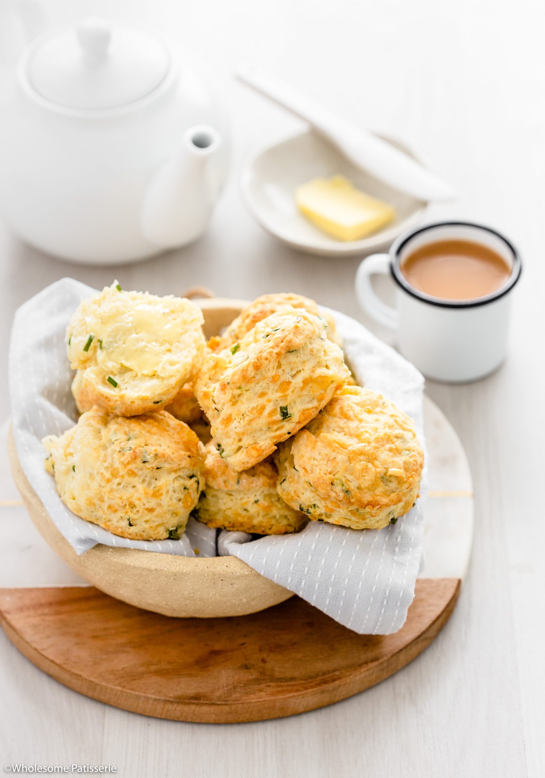 Cheese and Chive Scones in serving bowl