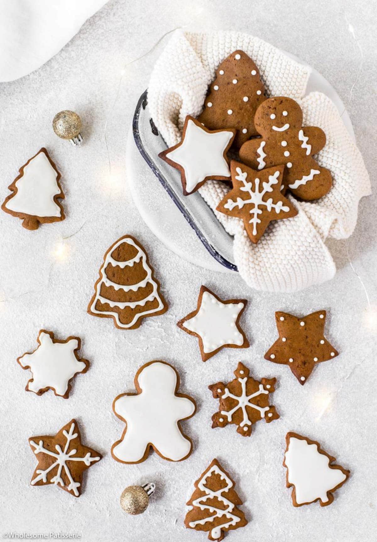 Overhead shot of decorated gingerbread cookies