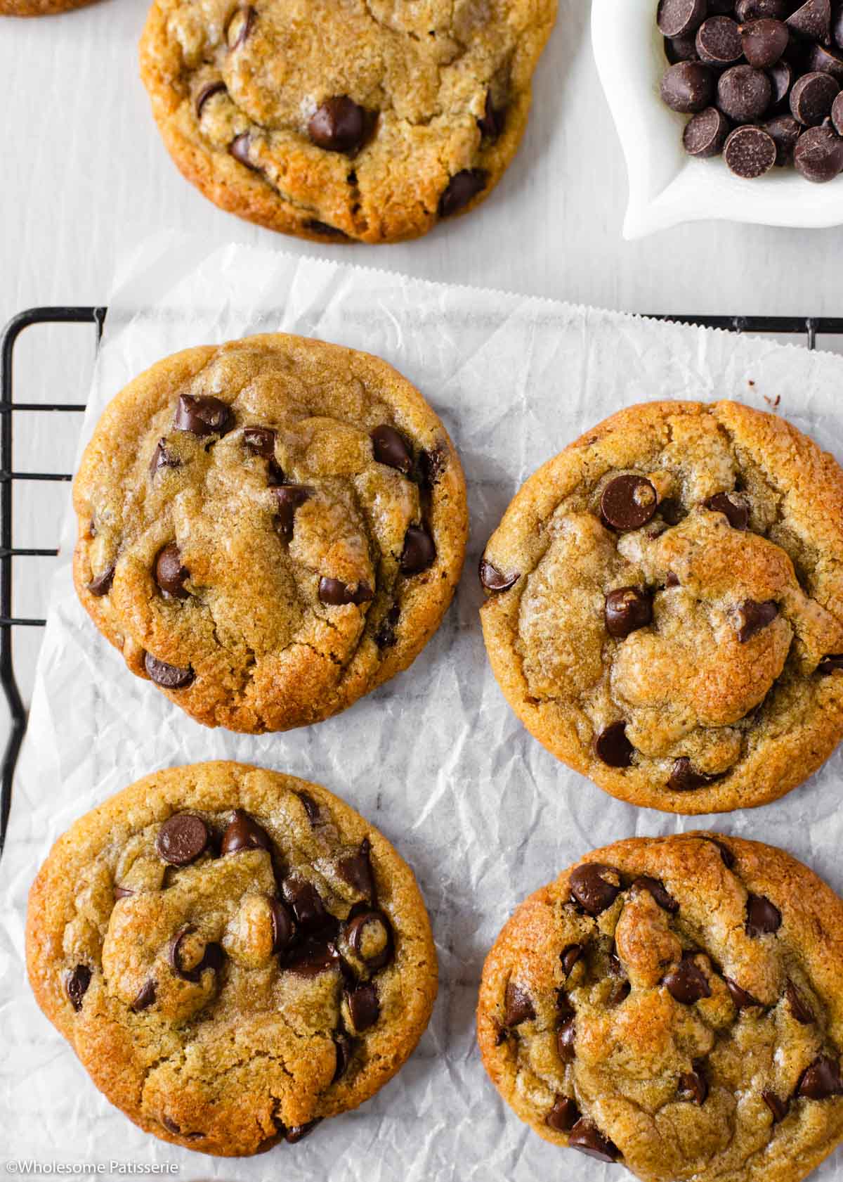 Overhead image of chocolate chip cookies
