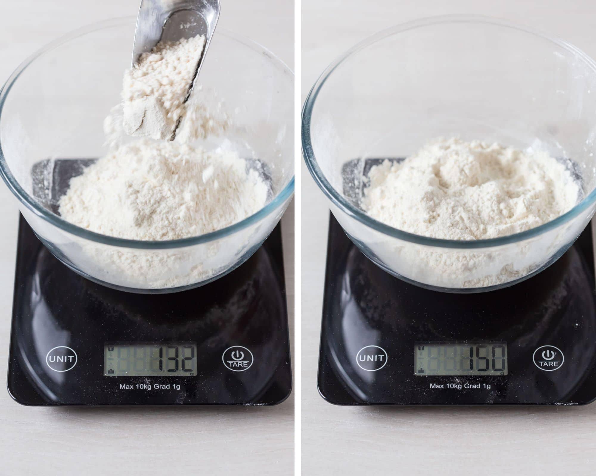 measuring flour on kitchen scales