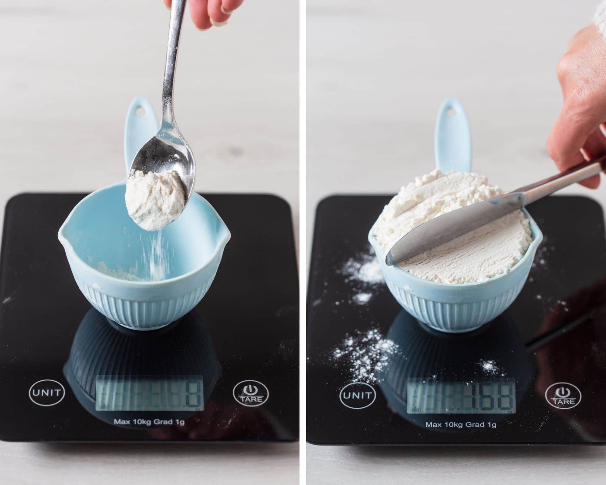 Spooning flour into measuring cup