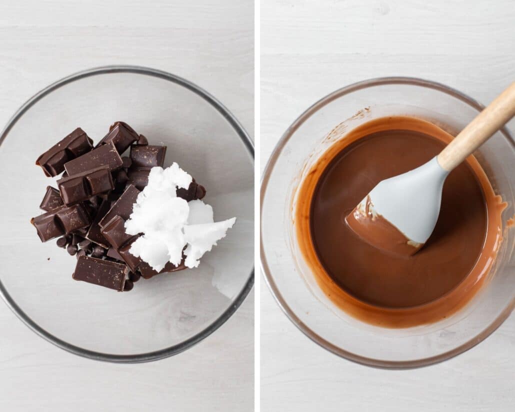 Melting the chocolate and coconut oil together.