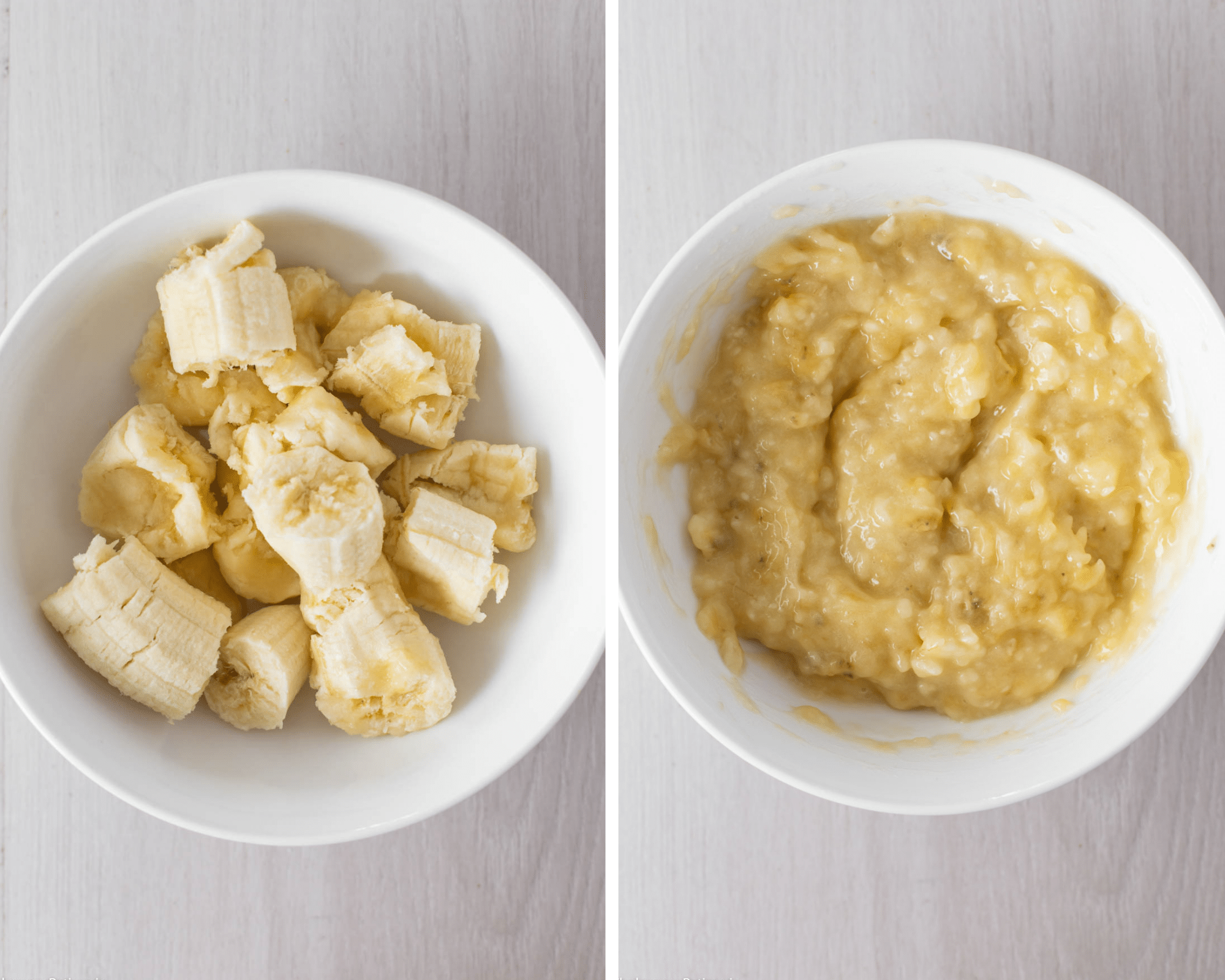 Mashing the bananas before and after