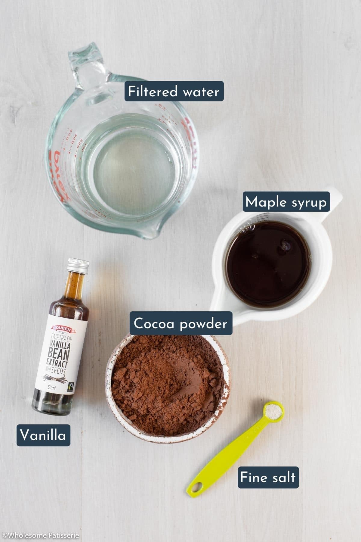 The individual ingredients needed to make this chocolate sauce