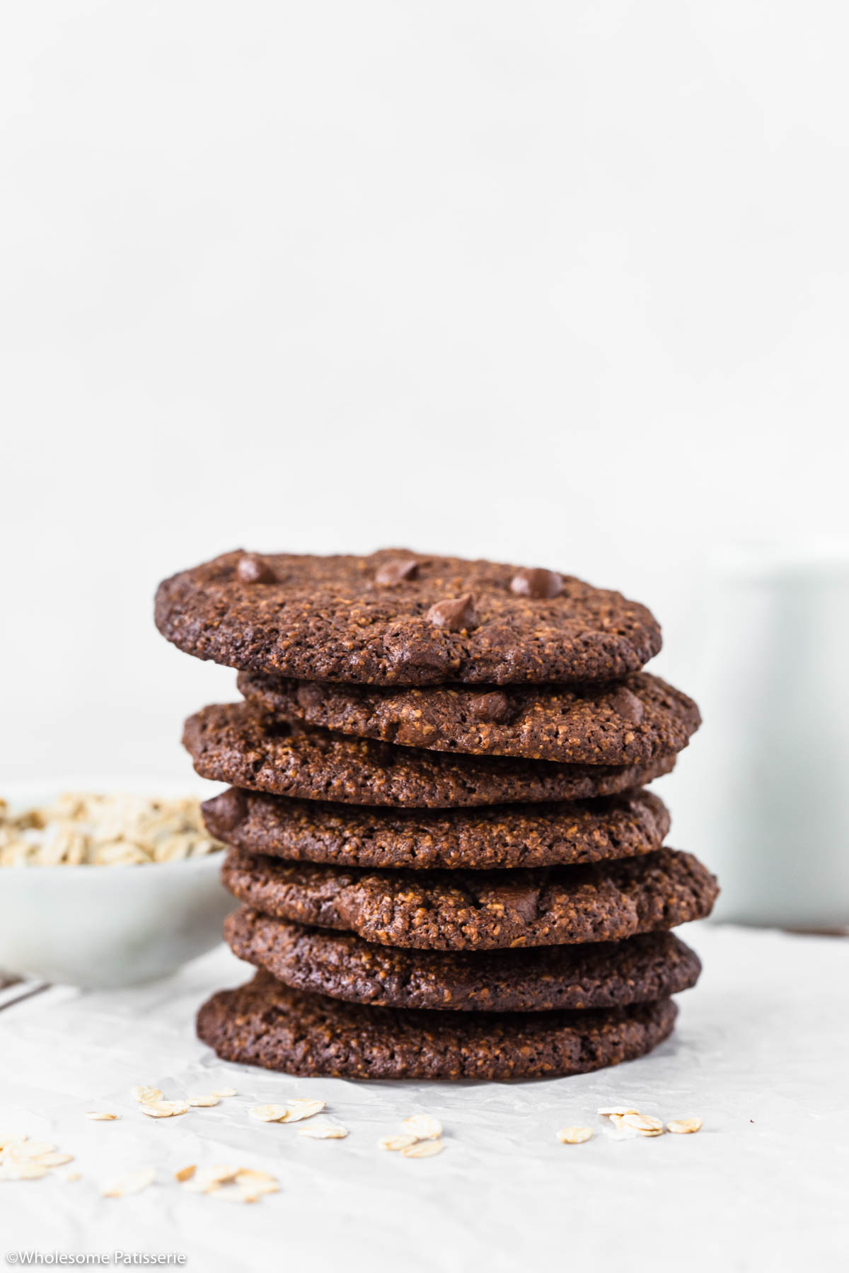 Stack of oat flour chocolate chip cookies