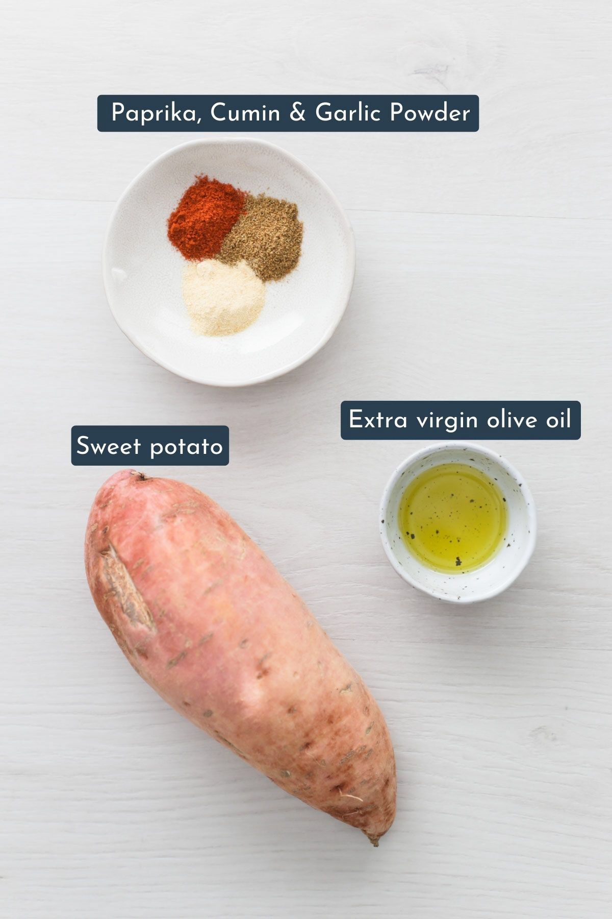 Ingredients needed to make these air fryer sweet potato wedges 