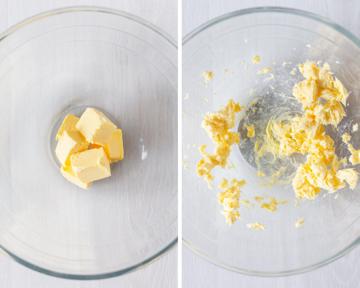 In a large mixing bowl, beat butter until creamy.