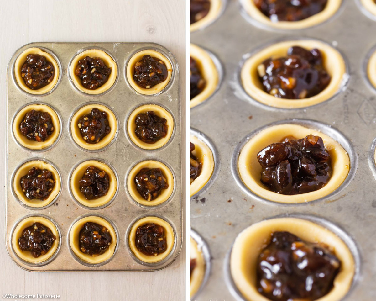 The fruit mincemeat in pastry bases.