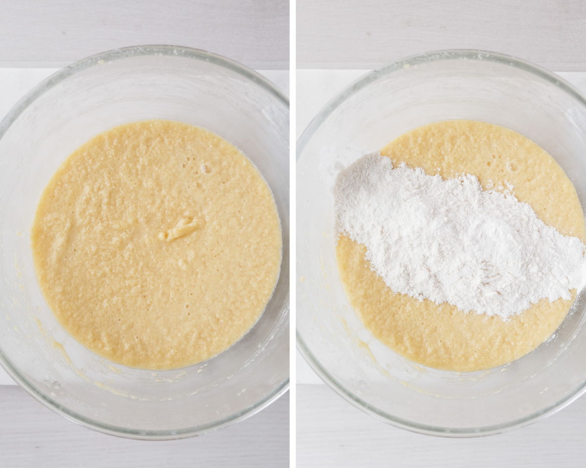 Beating flour mixture through batter