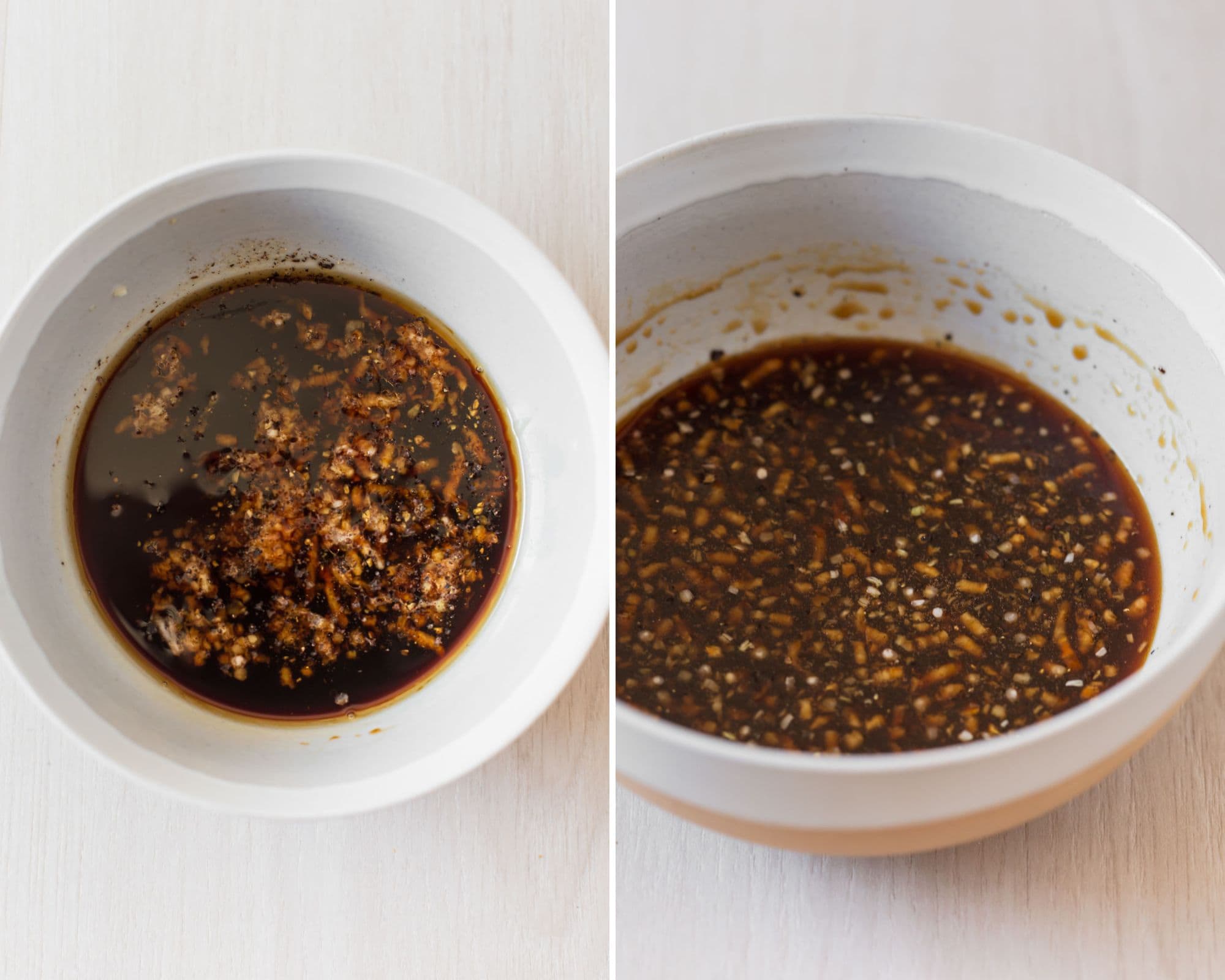 Making honey soy marinade in mixing bowl.