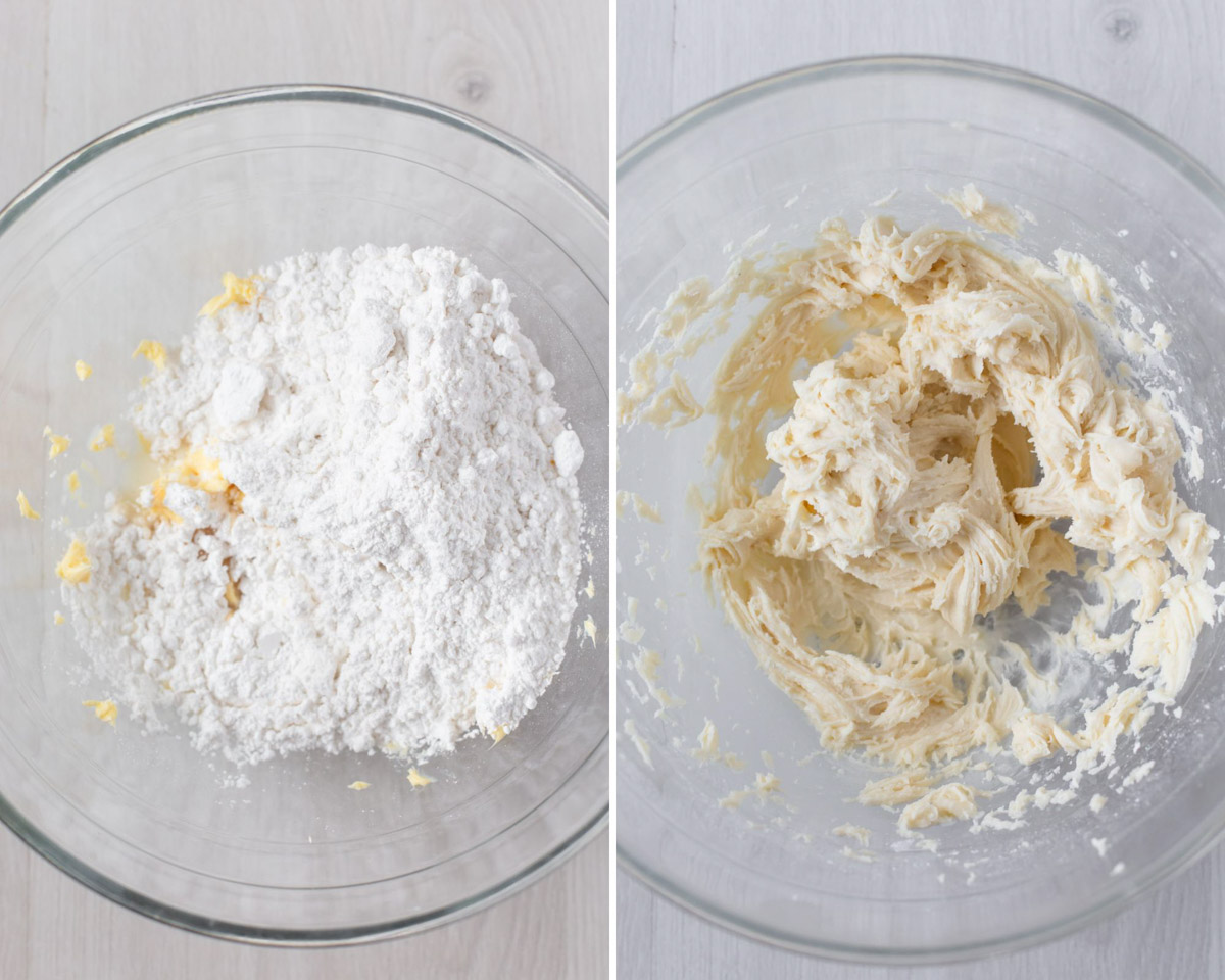 Beating vanilla buttercream in bowl