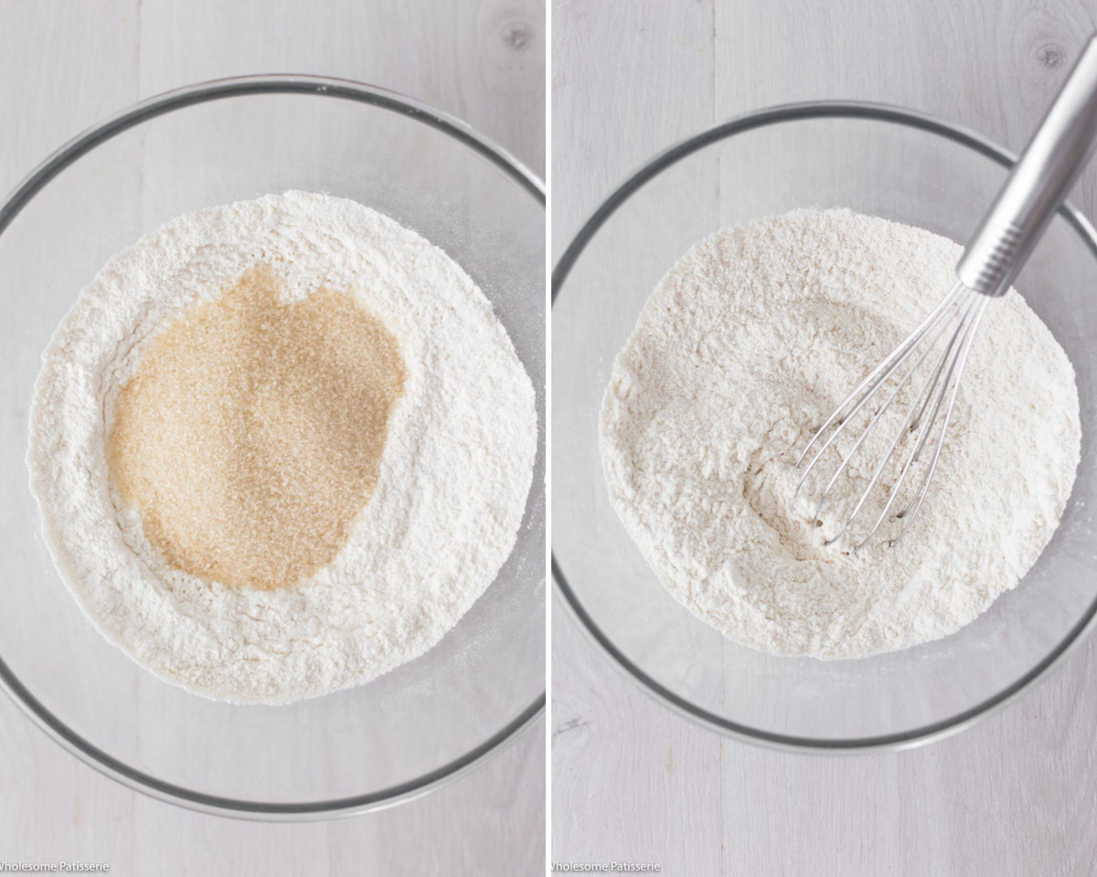 Mixing sugar through dry flour ingredients