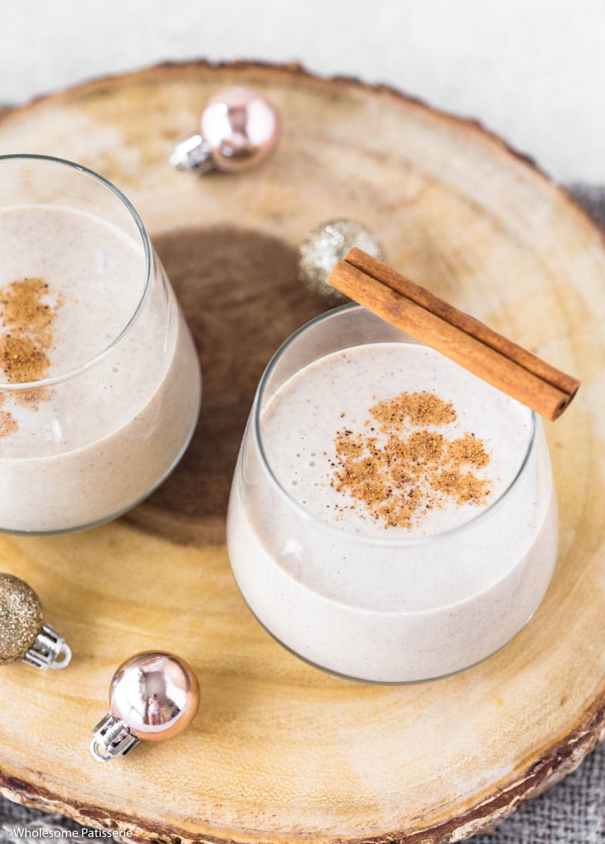 Homemade eggnog in glasses.