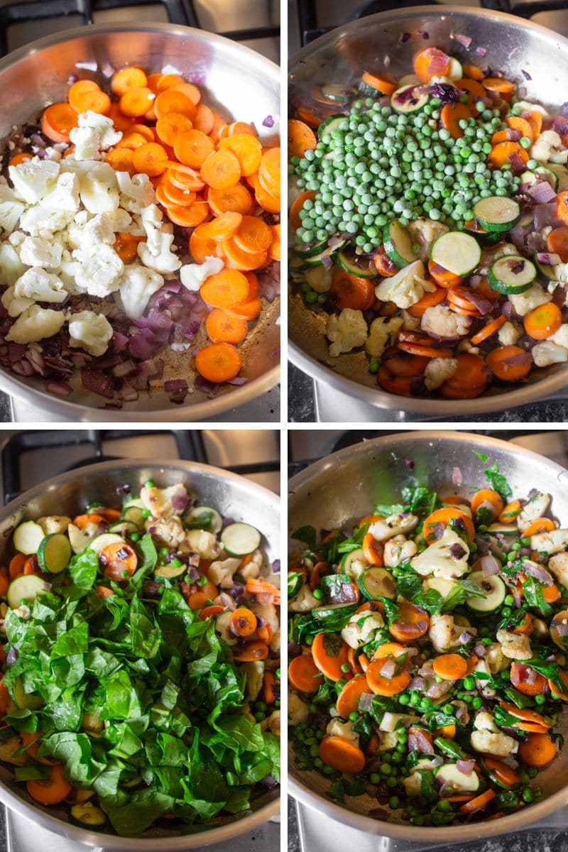 Cooking vegetable mixture on stovetop.