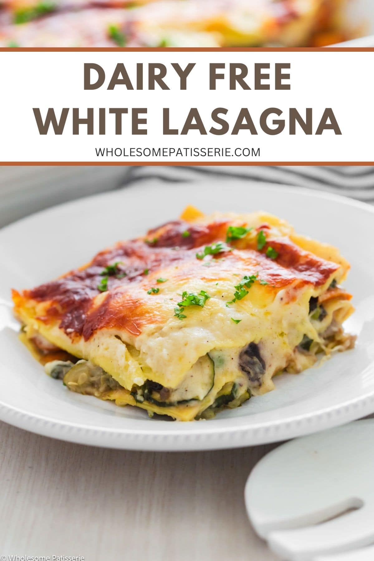 Dairy free white lasagna served on plate.