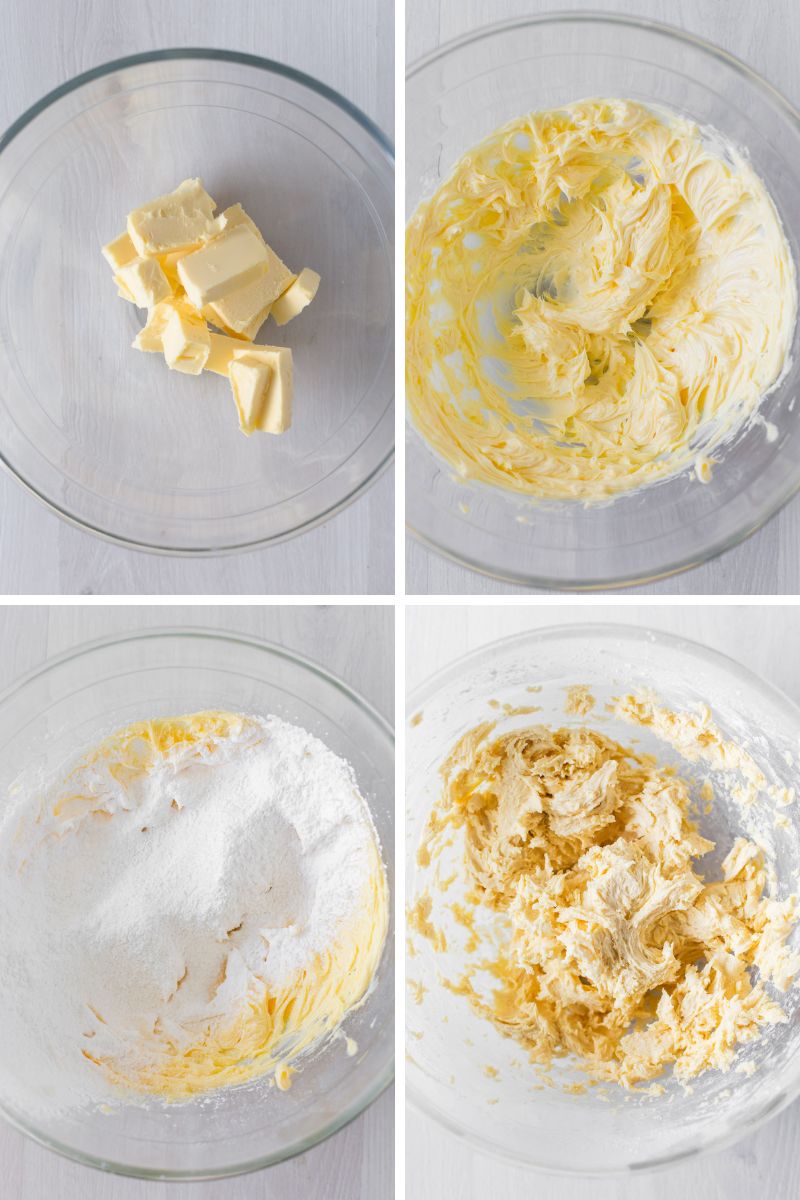 Creaming butter in bowl in beating in the powdered sugar.