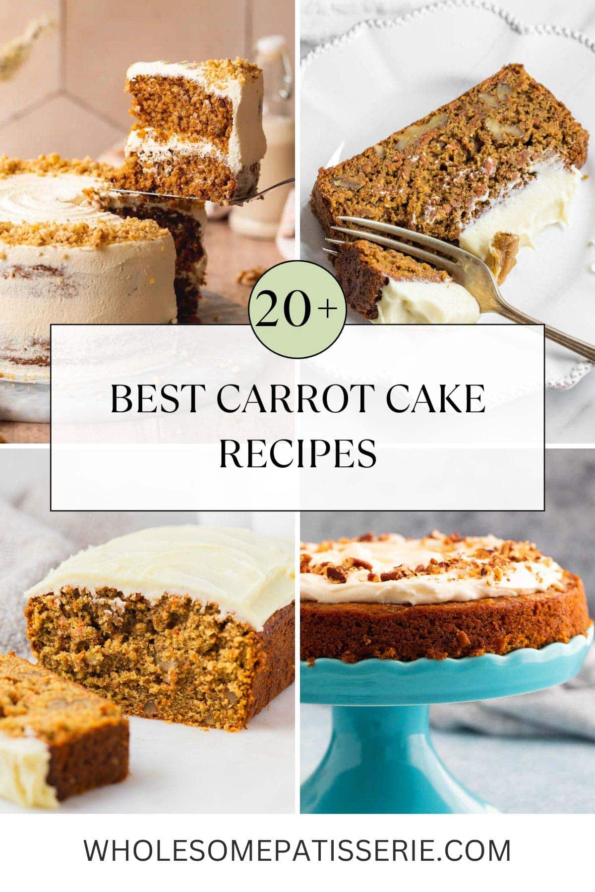 Four carrot cakes on a graphic for best carrot cake post.