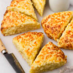 Easy cheese scones on marble platter.