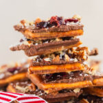 Christmas crack recipe in pieces and stacked together.