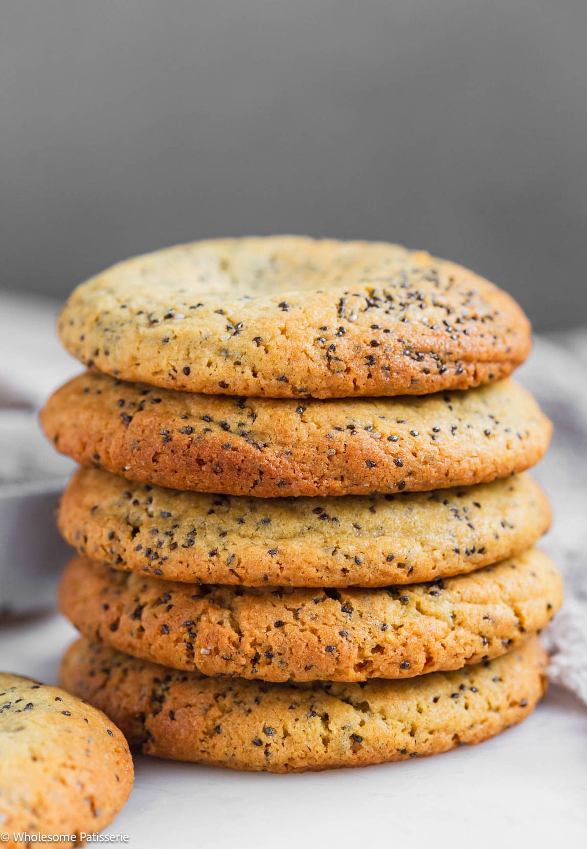 Chia seed cookies in a tall stack.