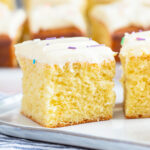 Slice of vanilla cake without cake flour on plate