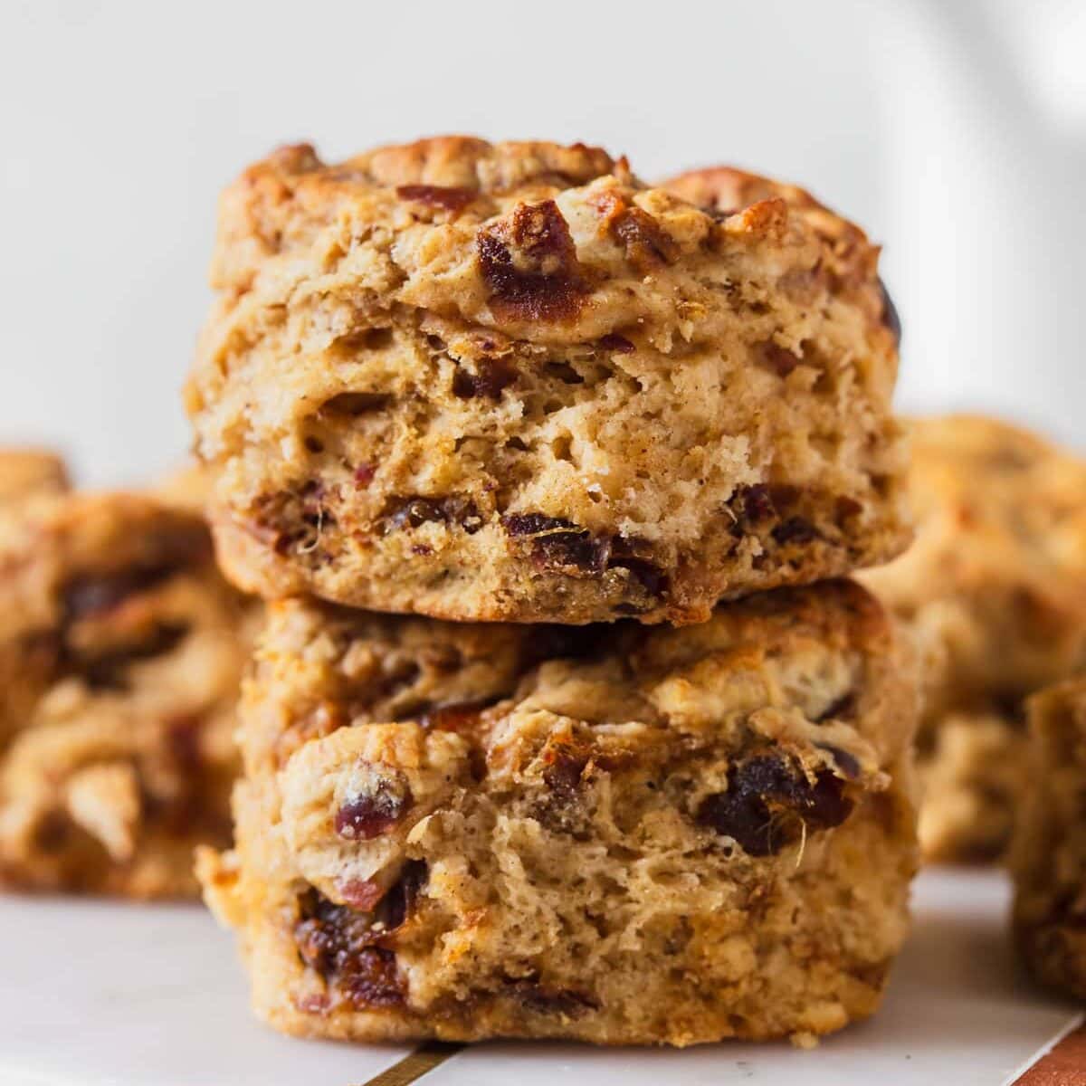 Scones with dates stacked together.